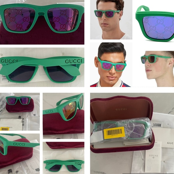 GUCCI MATT GREEN “GG”LOGO MIRRORED LIGHTWEIGHT SUNGLASSES - Picture 4 of 16